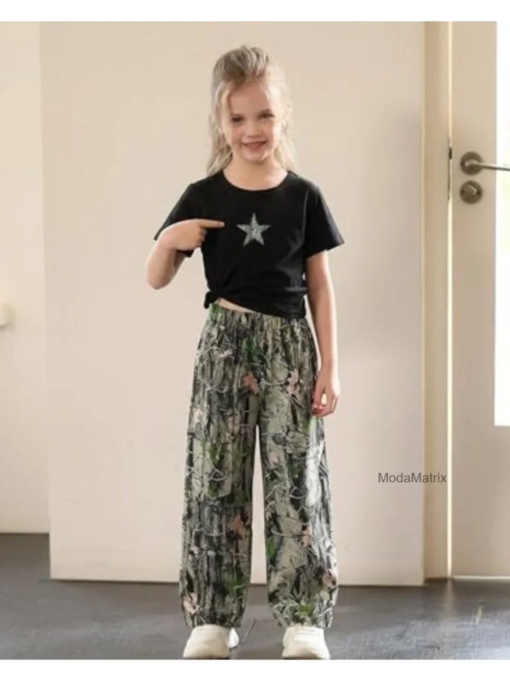 Girls 2-Piece T-Shirt & Wide-Leg Cargo Pants Set with Pockets